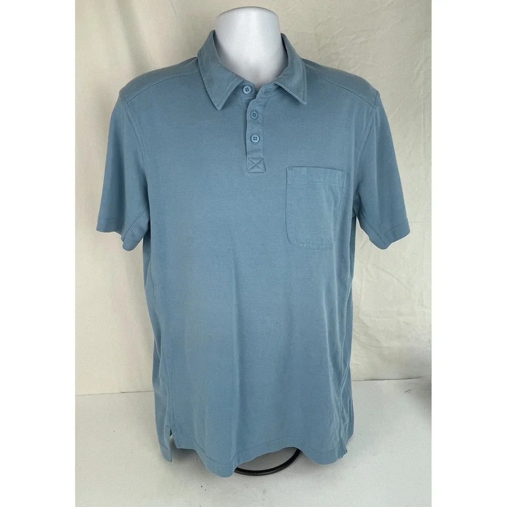 DULUTH TRADING CO TRIM FIT POLO SHIRT MENS M BLUE COOLMAX COTTON BLEND POCKET SH